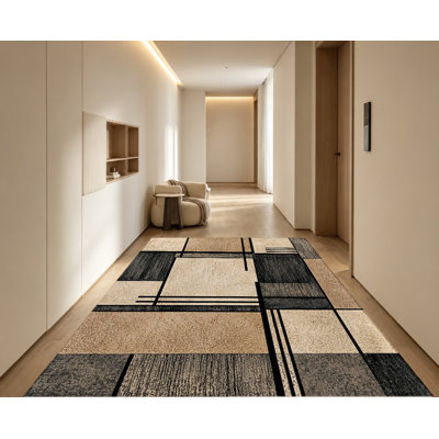 Tapis antidérapant en velours, motif géométrique moderne à carreaux beiges et noirs, tapis de sol décoratif, décoration intérieure contemporaine pour salon, chambre, couloir, bureau, appartement