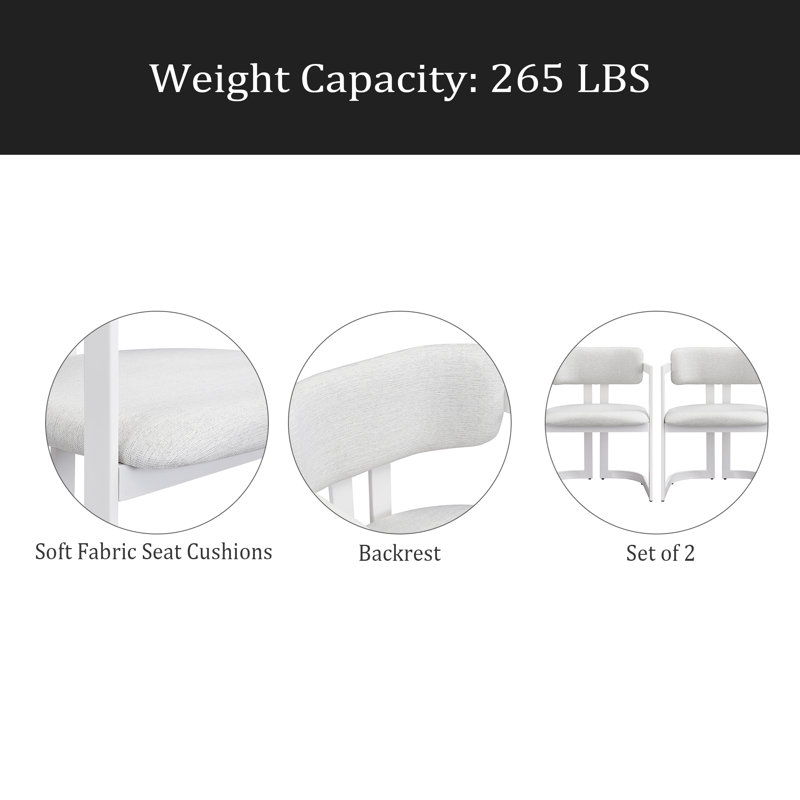 Ensemble de 2 chaises rembourrées en tissu, Blanc