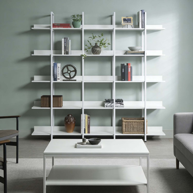 5 Tier Bookcase with Vintage Industrial Style,Open Shelf for Home Office Storage and Display, White