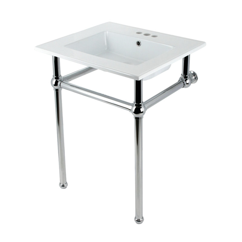 Kingston Brass Templeton 25-Inch Ceramic Console Sink with Brass Legs, White/Polished Chrome, 8" Centers