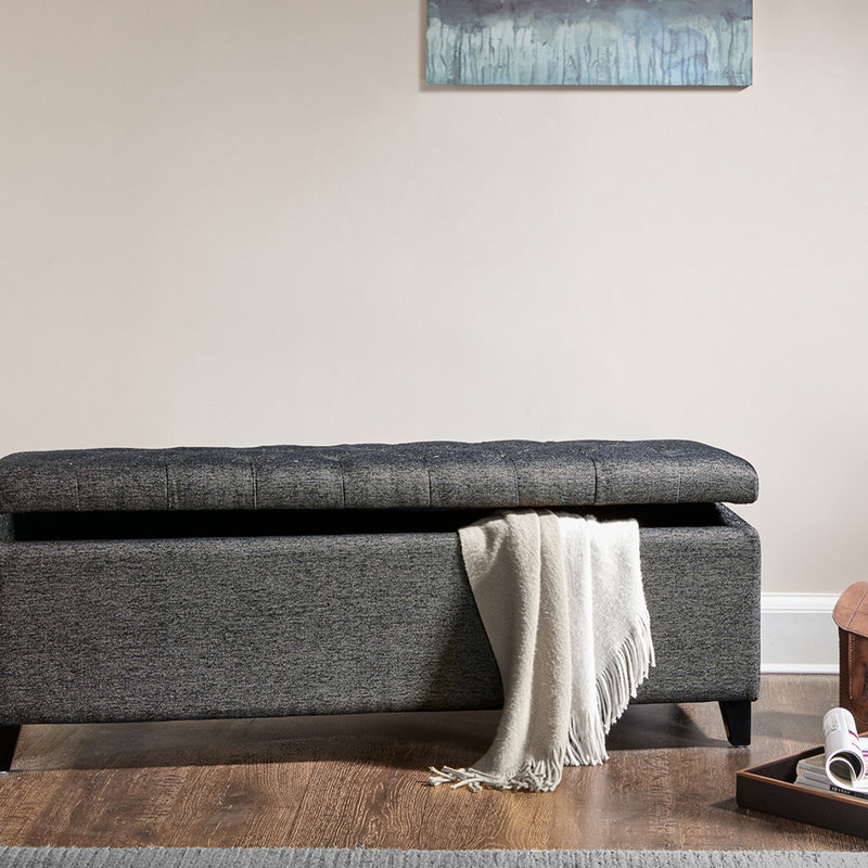Navy Seat With Interior Storage Compartment Bench Upholstery - Accent Piece, Charcoal