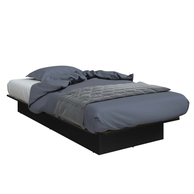 Lit plateforme Suad - Assemblage facile, aucun sommier requis, Lit simple, Noir