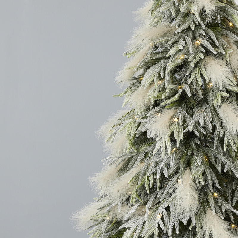 9 FT Snow-Dusted Pine and Pampas Christmas Tree with Warm White LED Lights