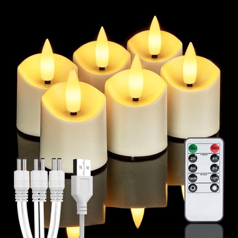 Rechargeable Battery Tea Lights with Remote 2/4/6/8H Timer, 3D Wick Flicker Bright Flameless Electric Candles, Home Decor Seasonal, 6-Pack