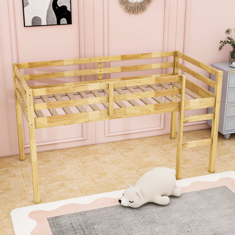 Lit mezzanine simple en bois avec échelle, Naturel