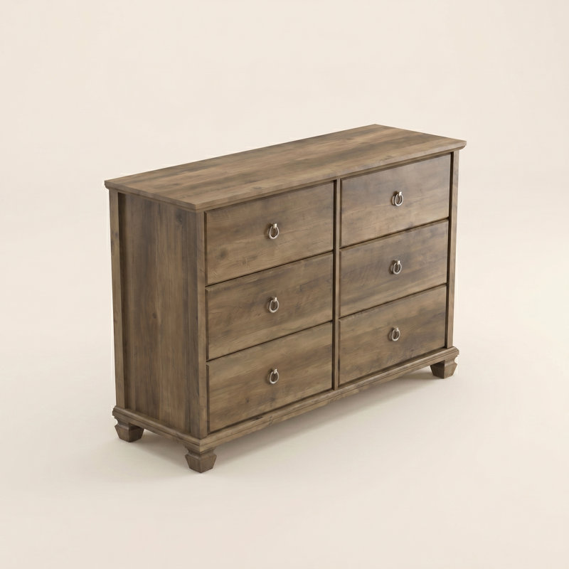 Commode 6 tiroirs 46,3 po avec pieds en bois massif Weston, Chêne noueux