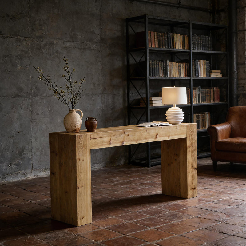 Console en bois massif de haute qualité, conception minimaliste pour le couloir et le vestibule avec une construction durable et un attrait rustique naturel