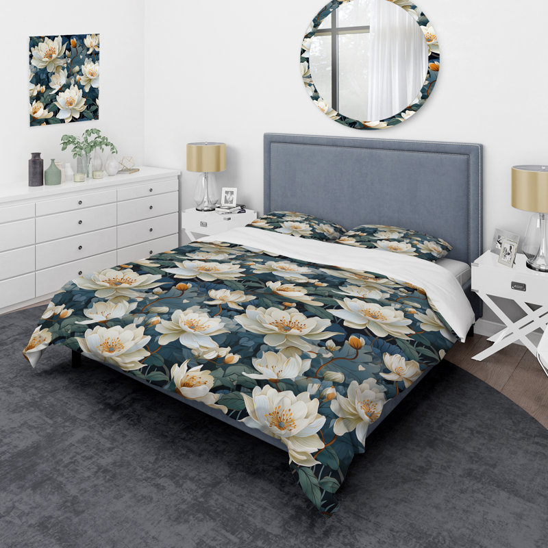 Literie Lotus Serenity II, Housse de couette pour grand lit et 2 taies décor