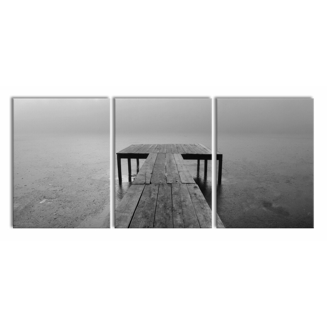 3-tlg. Leinwandbilder-Set Brücke über einen See im Nebel