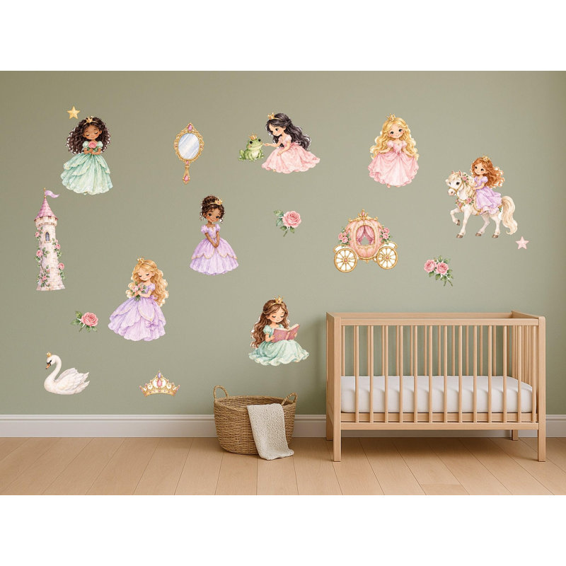 Little Princess Wall Decals, Set of 17 Peel and Stick Nursery Wall Stickers, Satin Finish Removable Kids Room Wall Art, 20"W x 20"H (50 x 50 cm)