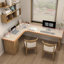 Bureaux en bois massif en L de couleur bois-107209657-107209660