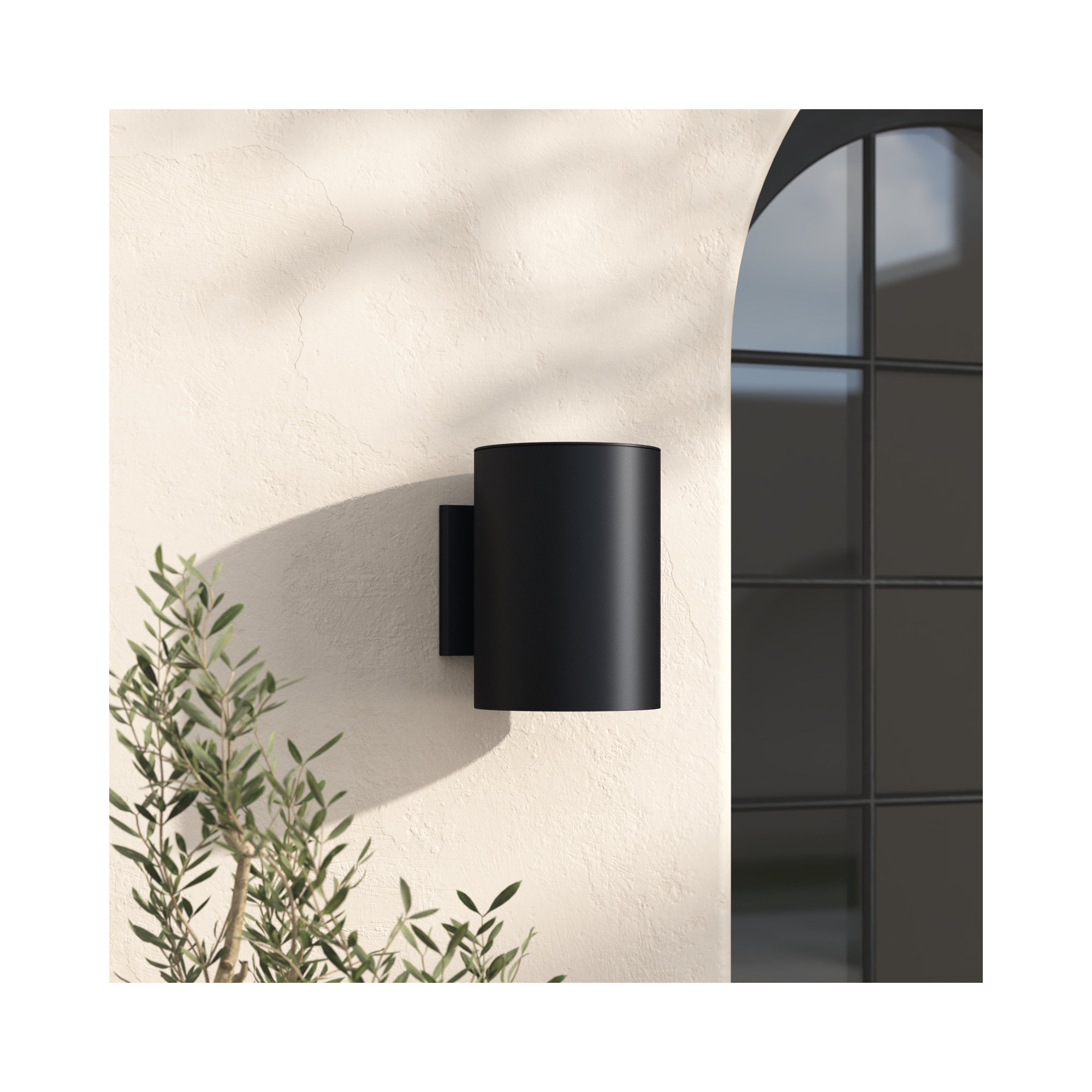 Barbara Single Light Cylinder Outdoor Aluminum Wall Light, 7.25" H x 5" W x 6.25" D, Black
