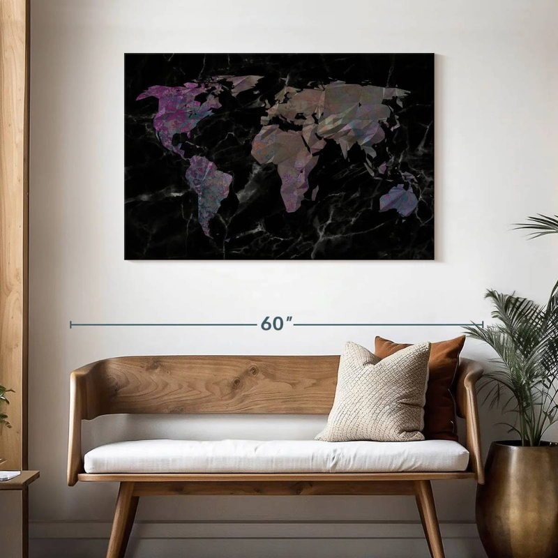 Carte du monde géométrique foncée Aliaz, H 30 po x l 45 po