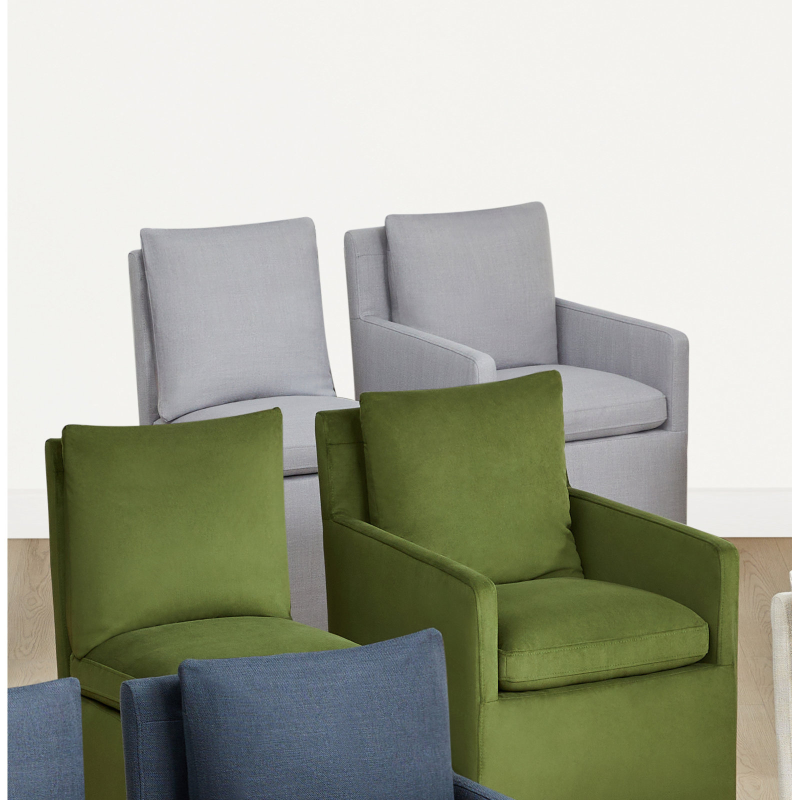Alayaa Upholstered Side Chair with Casters, Effie Gray Performance Linen