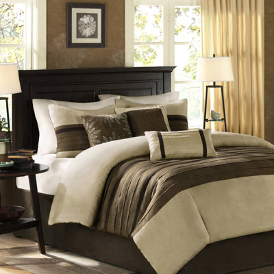 Édredon très grand naturel, 7 pièces en faux suède, palette de couleurs riches, coussins brodés, 2 taies décoratives, 3 jupes de lit, sensation confortable, coussins lavables à la machine