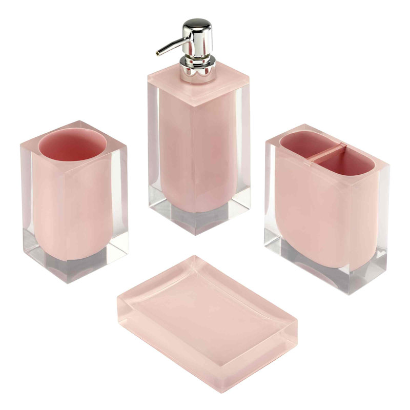 Pink Resin Modern 4-Piece Bathroom Accessory Set