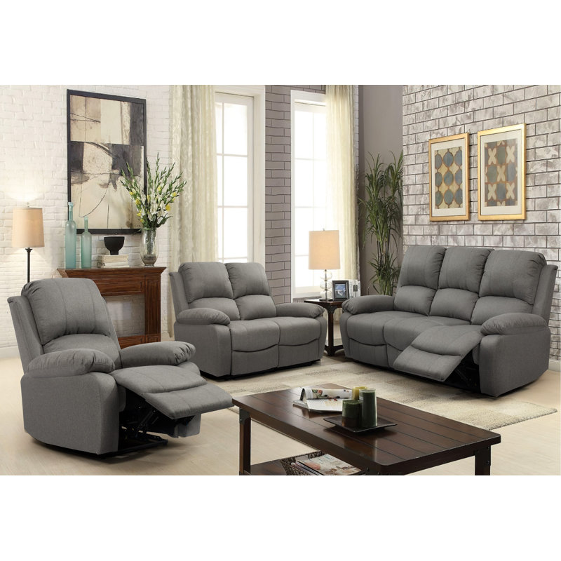 3 Seater Lafay Fabric Reclining Sofa, Light Grey