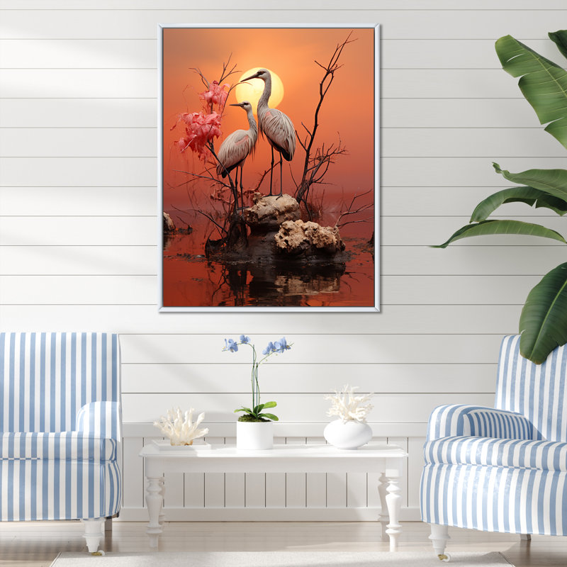 «White Flamingo Paradise I», reproduction sur toile, Cadre flottant blanc, H 20 po x l 12 po x P 1 po