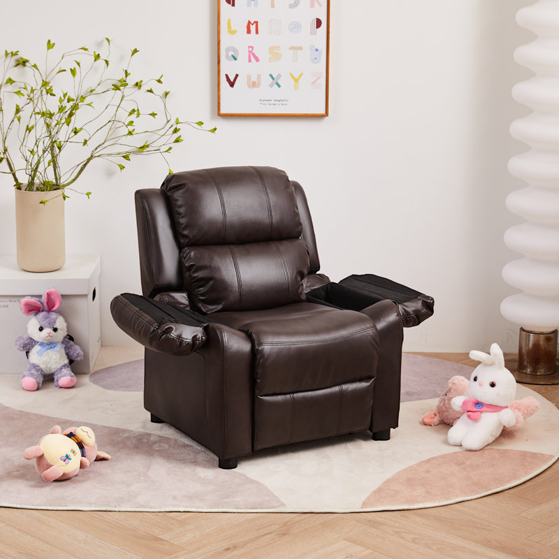 Alexzia Kids 14.2'' Recliner Chair with Collapsible Footrest, Brown