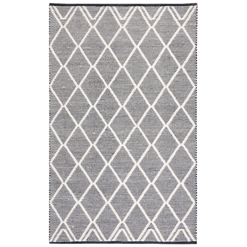 Jacques Hand Woven Wool/Cotton Geometric Rug in Black/Ivory, Rectangle 5' x 8'