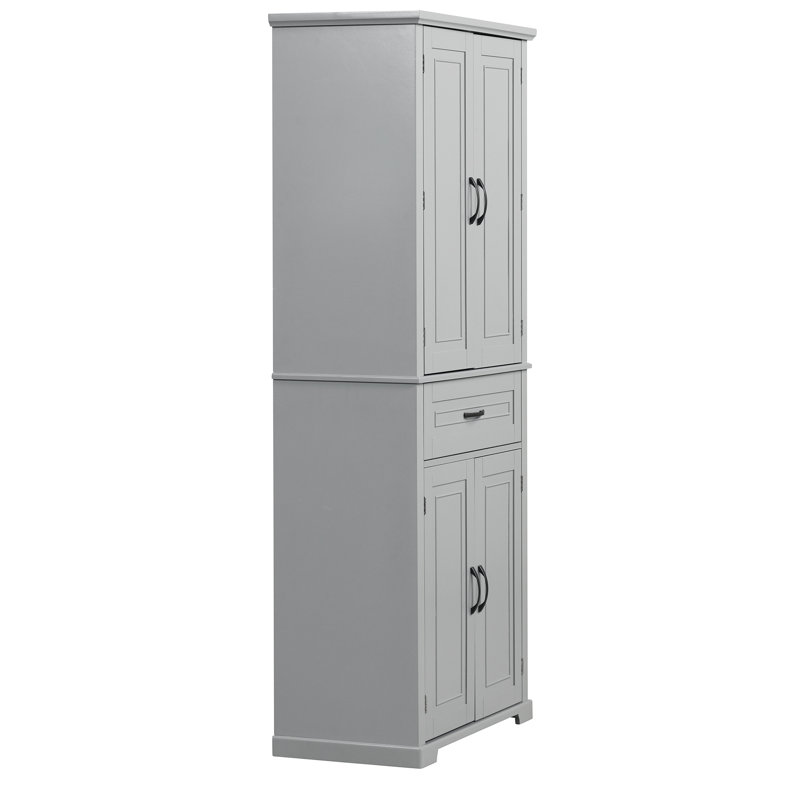 Armoire de rangement de salle de bain de couleur grise avec portes, tiroir et tablette réglable pour beaucoup d'espace