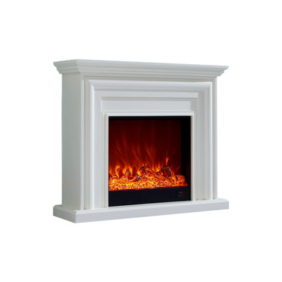 White Solid + Manufactured Wood Freestanding Fireplace