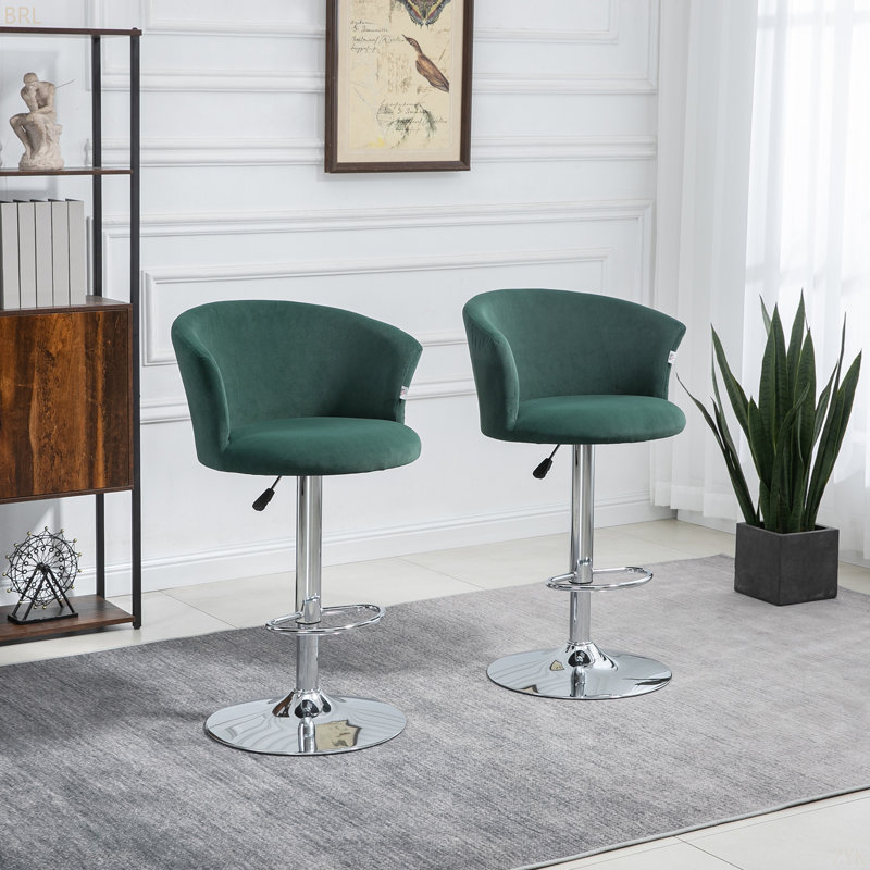 Ensemble de 2 tabourets de bar réglables, tabouret de cuisine rembourré en velours, tabouret de bar pivotant avec repose-pieds pour la salle à manger