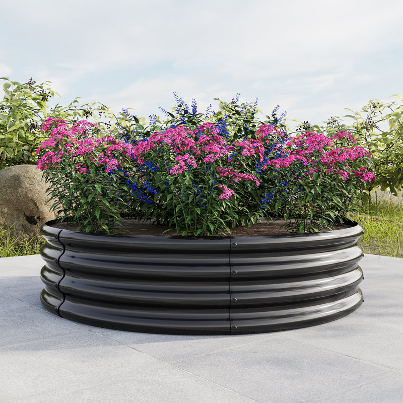 Grand lit rond surélevé Garedn, 11.42" H x 47.24" W x 47.24" D, Black