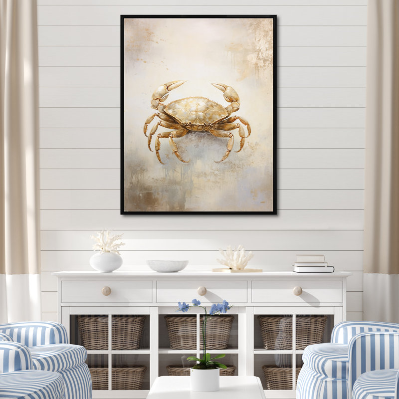 Minimalisme crabe, peinture III sur toile, H 32 po x l 24 po x P 1 po, Cadre flottant noir