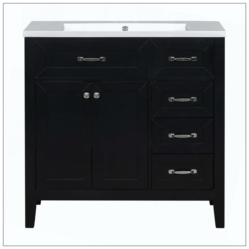 Compartiment en bois aggloméré avec tiroir et armoire de salle de bain, Noir