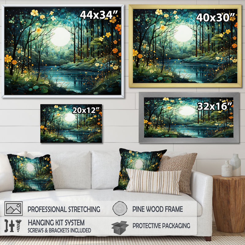 Forêt enchantée de Beres, pointillisme I - forêt, art mural, H 30 po x l 40 po x P 1,5 po, Toile tendue