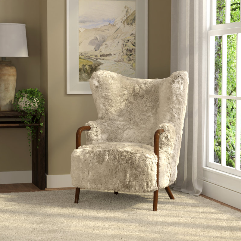 Cream Wingback Accent Chair, Cream Faux Fur