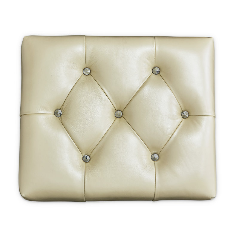 Hollywood Swank Leather Vanity Stool, Silver/Creamy Pearl