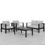 Ensemble de conversation moderne en aluminium 4 pièces pour patio, canapé 4 places avec coussins gris clair épais et structure noire et table basse-368108616-368108618