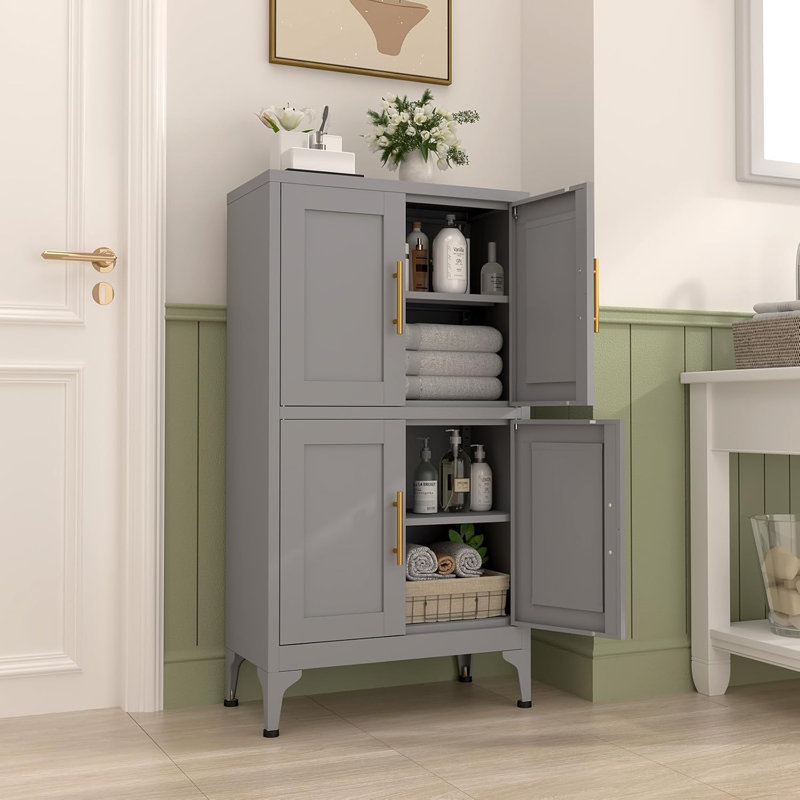 Bathroom Cabinets Freestanding, Metal Kitchen Storage Cabinet With Doors, Gray
