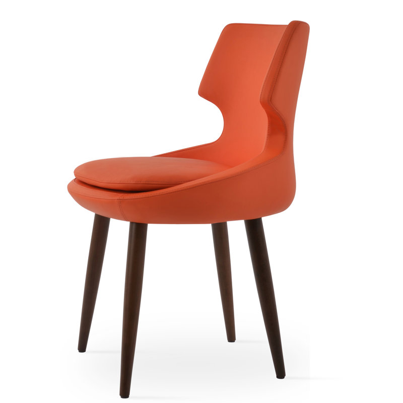 Patara Wood Side Chair, Orange Faux Leather