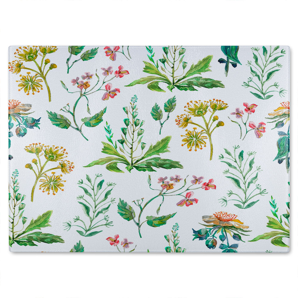Watercolour Leaves & Flowers Glass Chopping Board