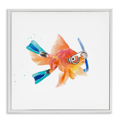 Goldfish Pet Snorkel Gear White Framed Giclee Art by Lanie Loreth