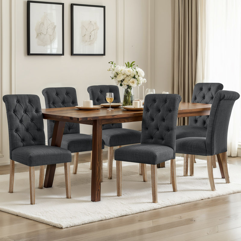 Linen Upholstered Dining Parsons Chairs (Set Of 6), 6, Dark Gray