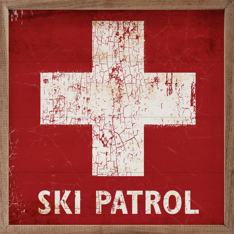 «Ski Patrol» encadré sur bois par Peter Horjus, H 8 po x l 8 po