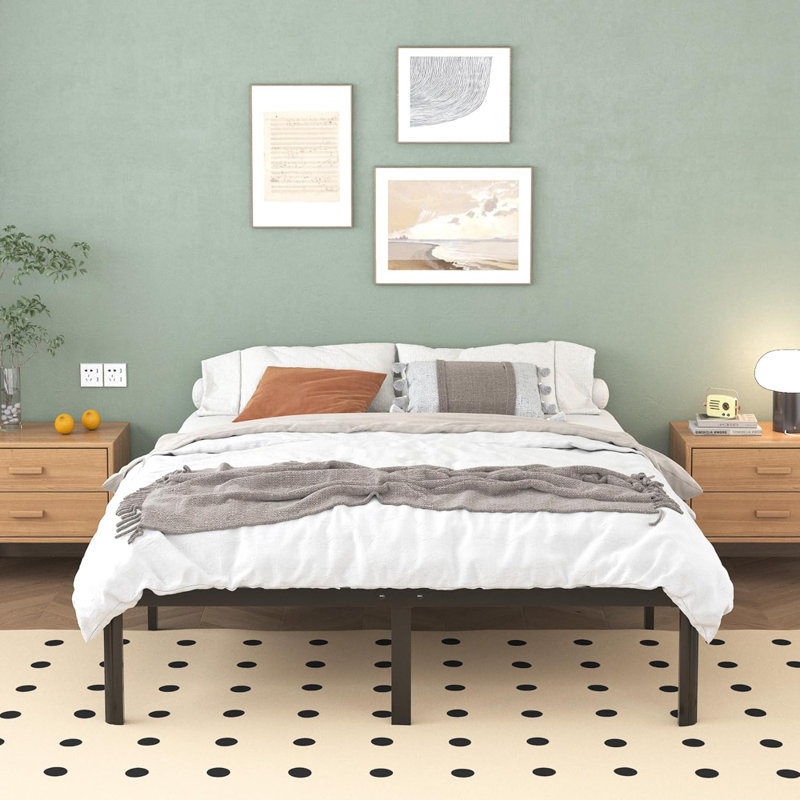 14 InchBed Frame With Rounded Corner Legs, 2000 LBS Heavy Duty Size PlatformBed Frame No Box Spring Needed, Noise Free, Easy Assembly,