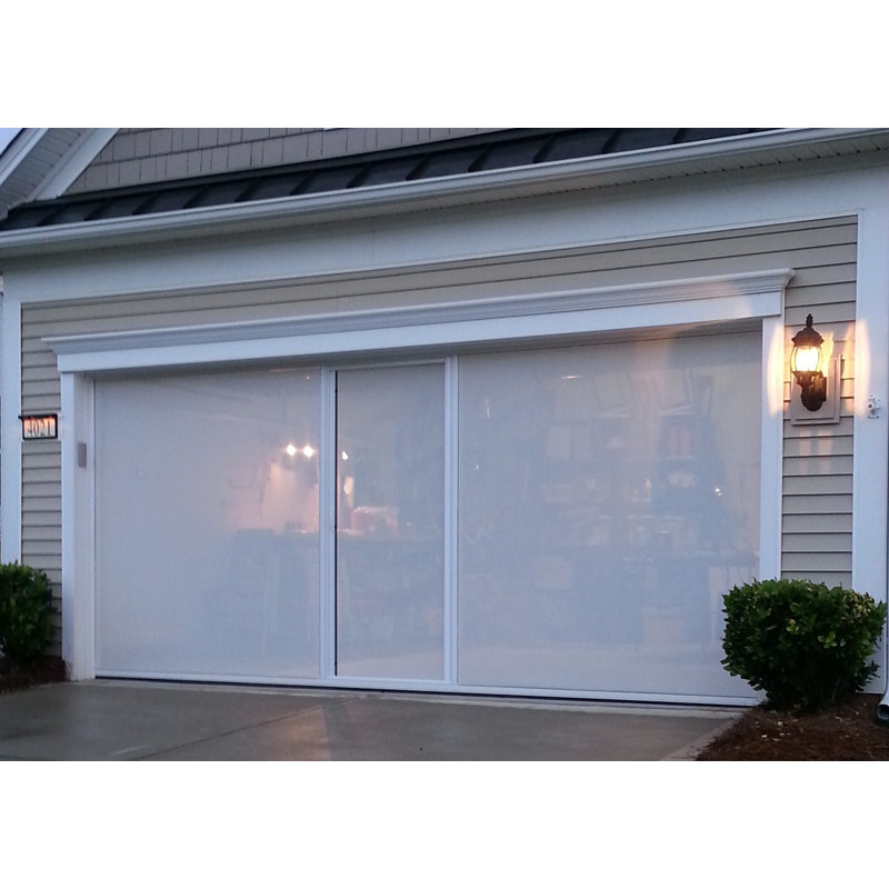 Paravent de porte de garage l 16 pi x H 7 pi, Cadre blanc / filet grillagé enduit de PVC blanc