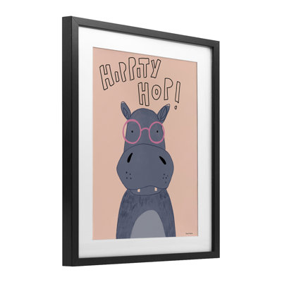 «Hippity Hop Hippo», reproduction d'art sous verre encadrée par Rachel Nieman