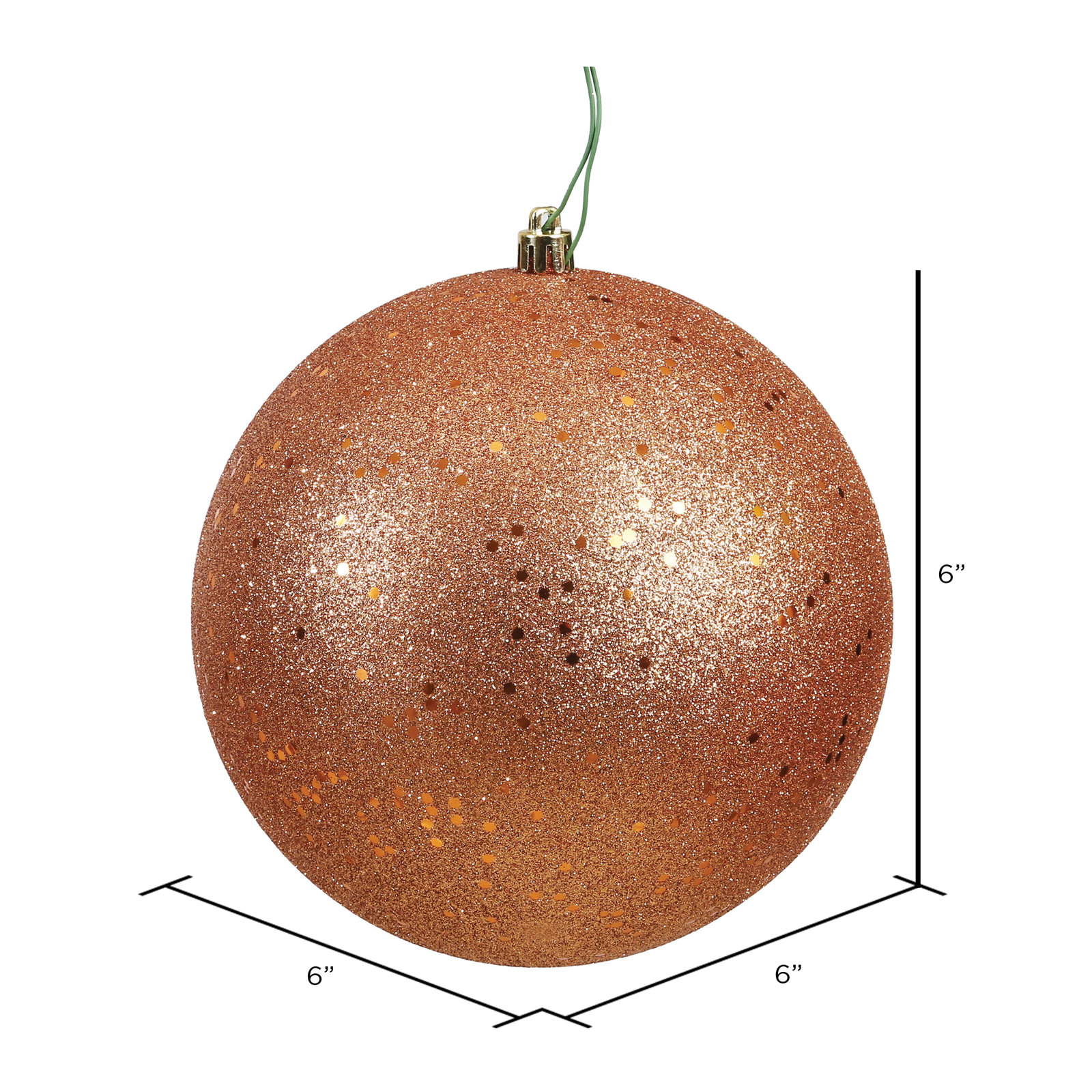 Christmas Ball Ornament, 6" H x 6" W x 6" D, Sequin Rose Gold