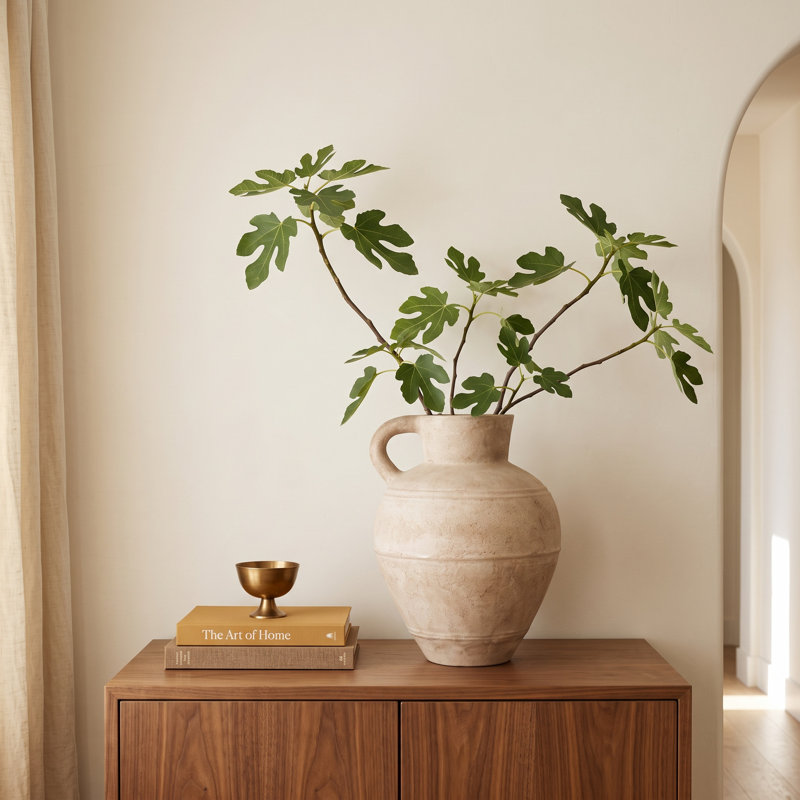 Vase Terracotta Pottery Handled Textured Matte Finish Casual Home Bedroom Office Decor - 22" Ivory & Tan