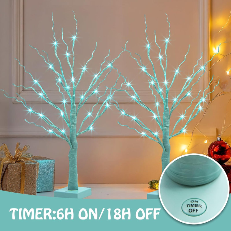 2-Pack Blue-Green Lighted Christmas Trees with Battery-Powered Timer for Indoor Holiday Decor