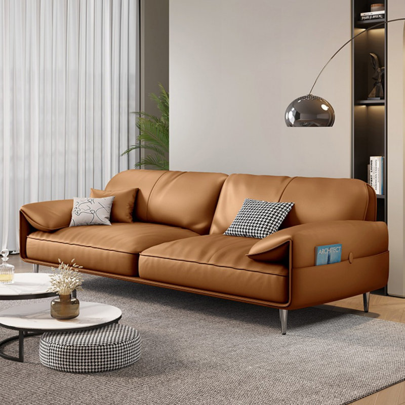 Coussin modulaire en cuir véritable, Brun, H 33,86 po x l 86,61 po x P 35,43 po