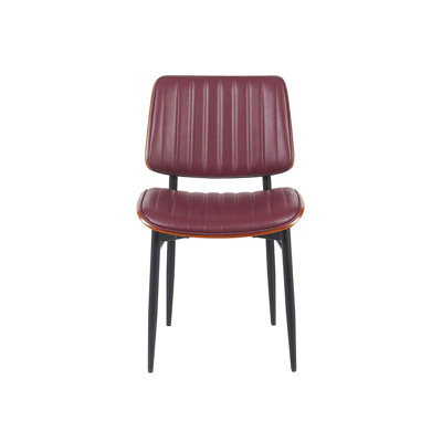 Indoor Mid-Century Modern Metal Chair with Burgundy Vinyl Seat & Back