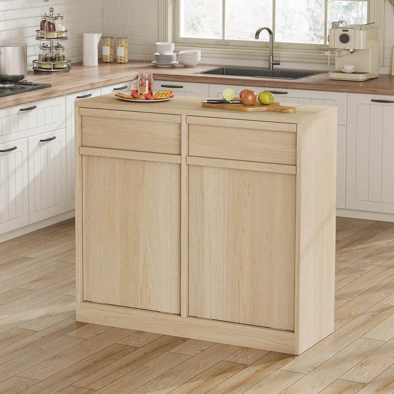 Armoire poubelle à double basculement 20 gallons, armoire à poubelle autoportante moderne et cachette pour la cuisine, la salle à manger et le salon