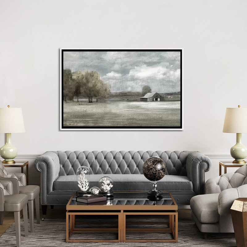 «Country Quiet» par Nan - reproduction imprimée, H 40 po x l 60 po x 1,5 po, Cadre blanc